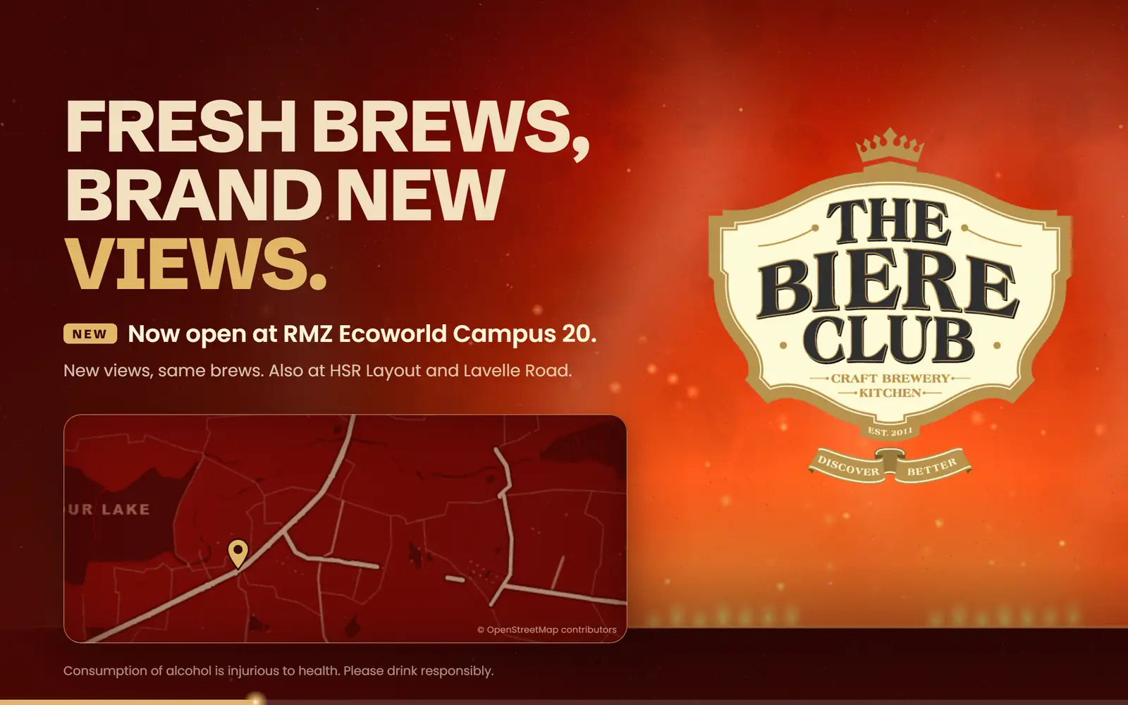 The Biere Club experience on the in-cab screen: the headline Fresh brews, brand new views beside the club crest.